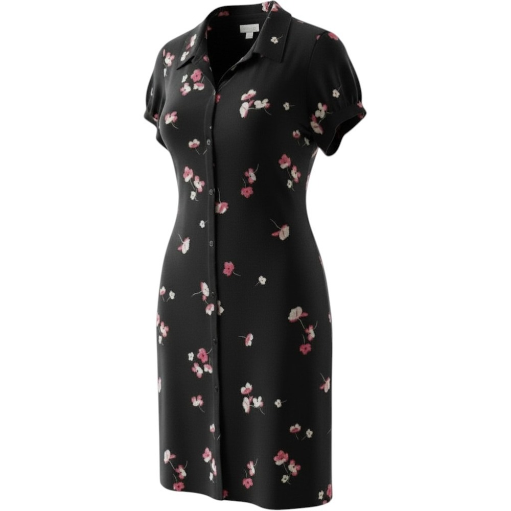 J. Jill Womens Black Pink Floral Button Front Shirt Dress Short Sleeve Large